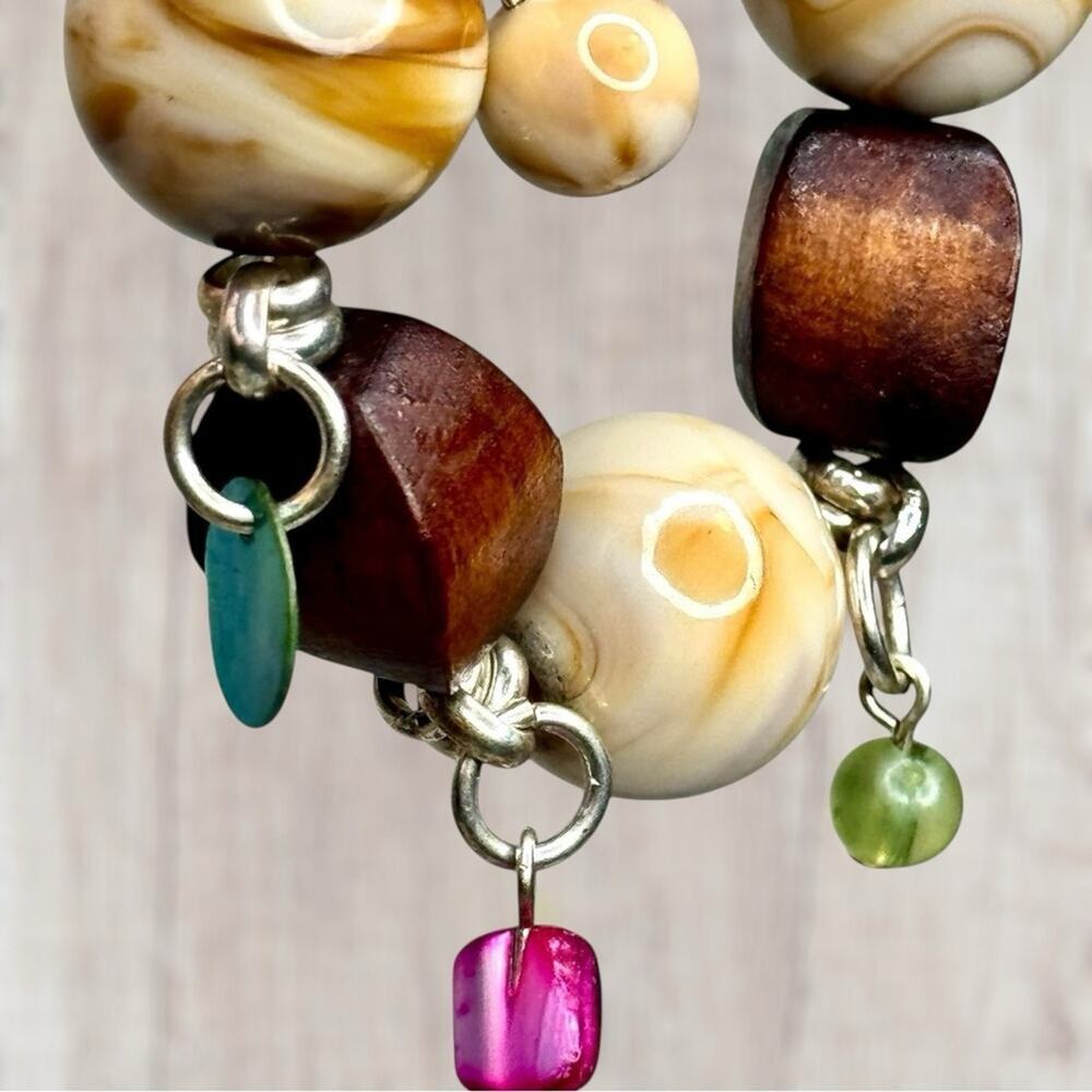 Bracelet Chunky Stretch Earth Tones Beads Wood Resin Acrylic Bohemian Boho